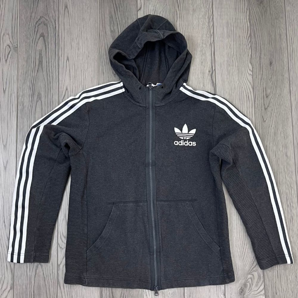 Adidas Men Size M Gray Original Curated Q3 Trefoil Cotton Hoody Full Zip Sweater